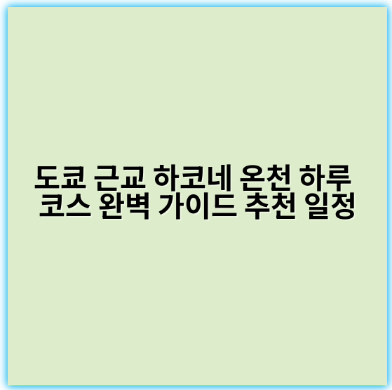 도쿄 근교 하코네 온천 하루 코스 완벽 가이드 추천 일정 - 하코네 온천 하루 코스 핵심 키워드: "하코네 온천 당일 여행"